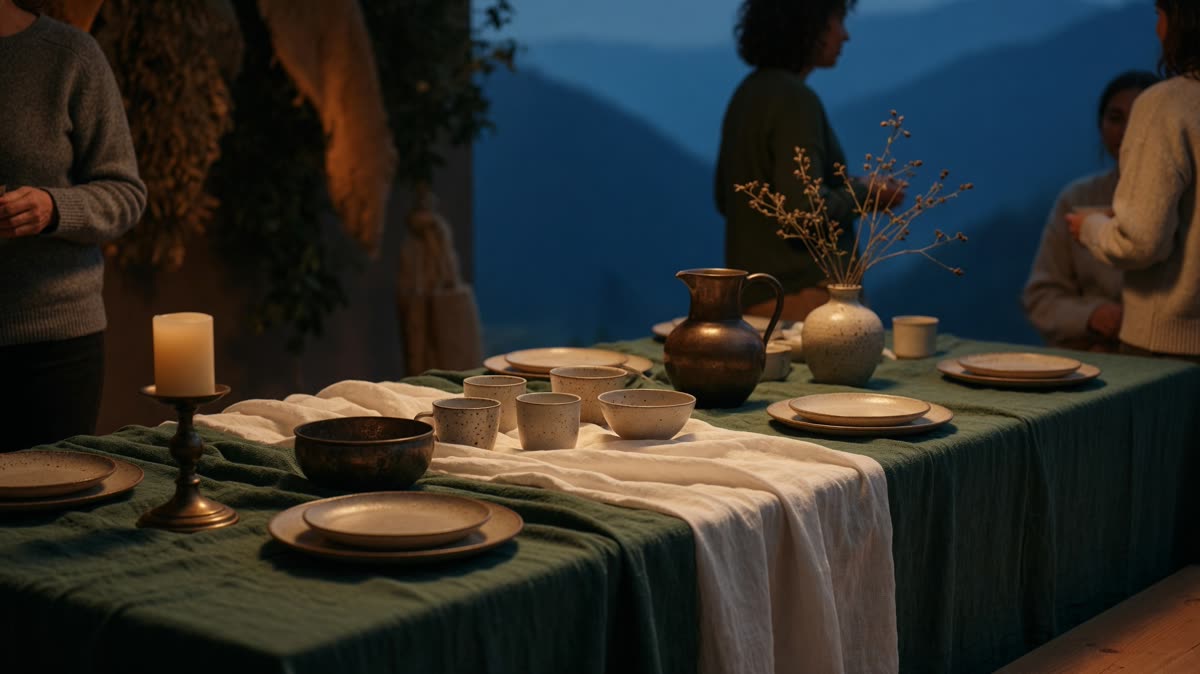 Adults preparing a community table